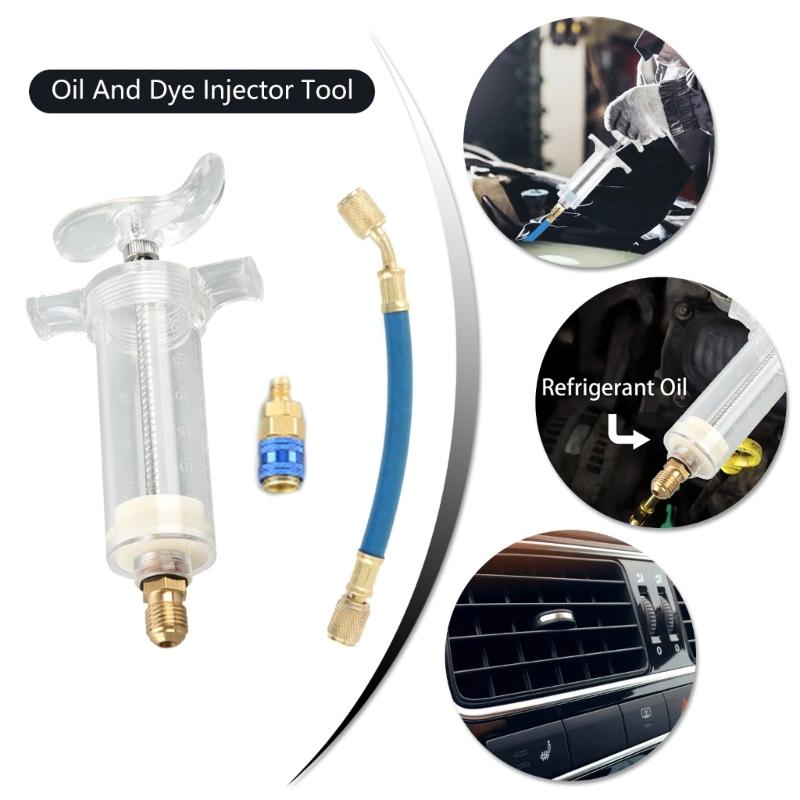 Car A/C Oil and Dye Injectors Refrigerants Tool with Low Side Quick Coupler Adapter 1/4" SAE