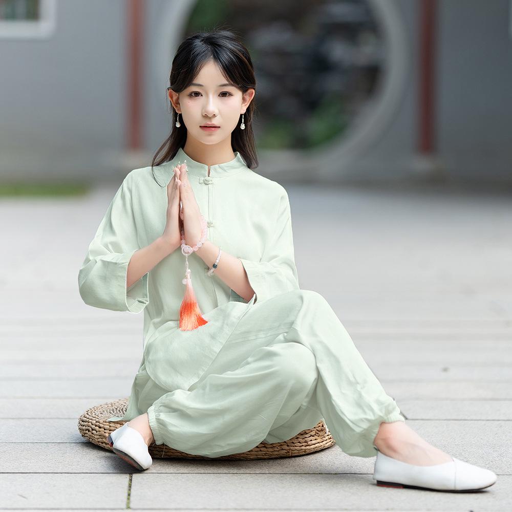 Zen Style Tai Chi & Yoga Two-Piece Set: Meditation & Healing Wear in New Chinese Design