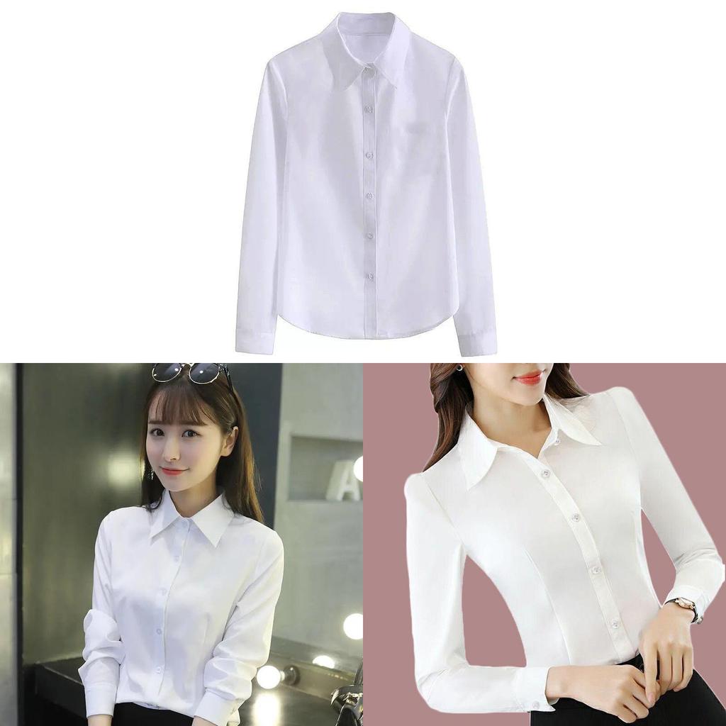 Womens Long Sleeve Business Shirt With Spliced Polyester For Office Work And Formal Wear