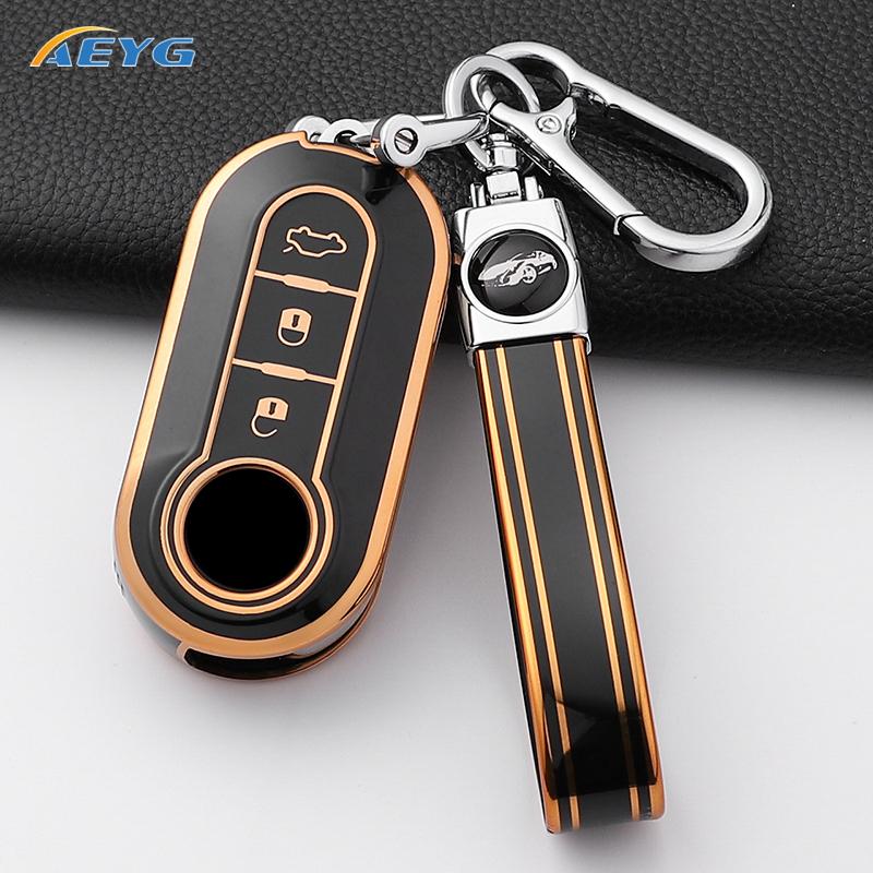 Car Key Case Cover for Fiat 500 Ducato Panda 500L Punto Lancia Musa for Citroen Car Keyring Luxury Keychain Interior Accessories
