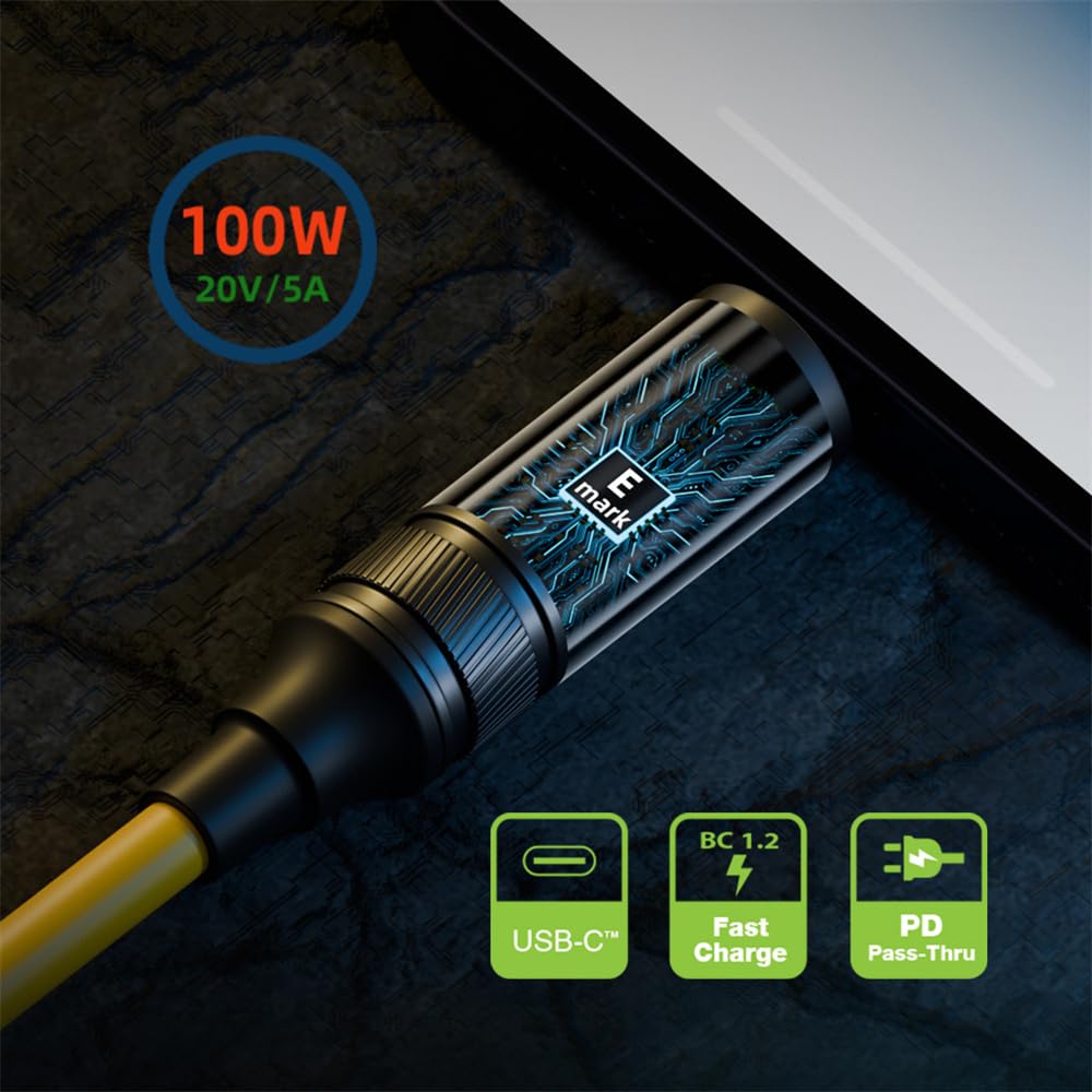 Cablecc 20Gbps To USB4 Smart LED Display Stretch Coiled 100W for Male To Power Data 180CM USB-C Cable, 8K, Laptops, Disks, Phones, Type-C Male, &