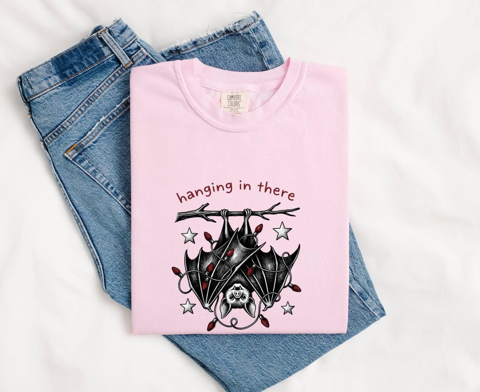 Bat Illustration Shirt Christmas Dark Gift Women Sketch Tee Flying Fox T-Shirt Xmas Fan Drawing Tshirt Retro Holiday Lights Tshirt 3XL