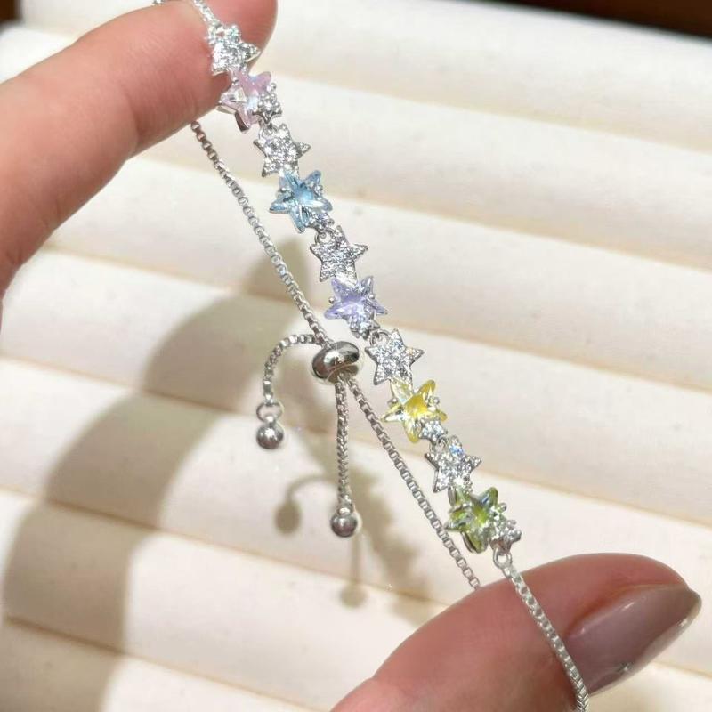 Adjustable Shiny Star Bracelet Colorful Zircon Crystal Wrist Jewelry for Women Graduation Gift