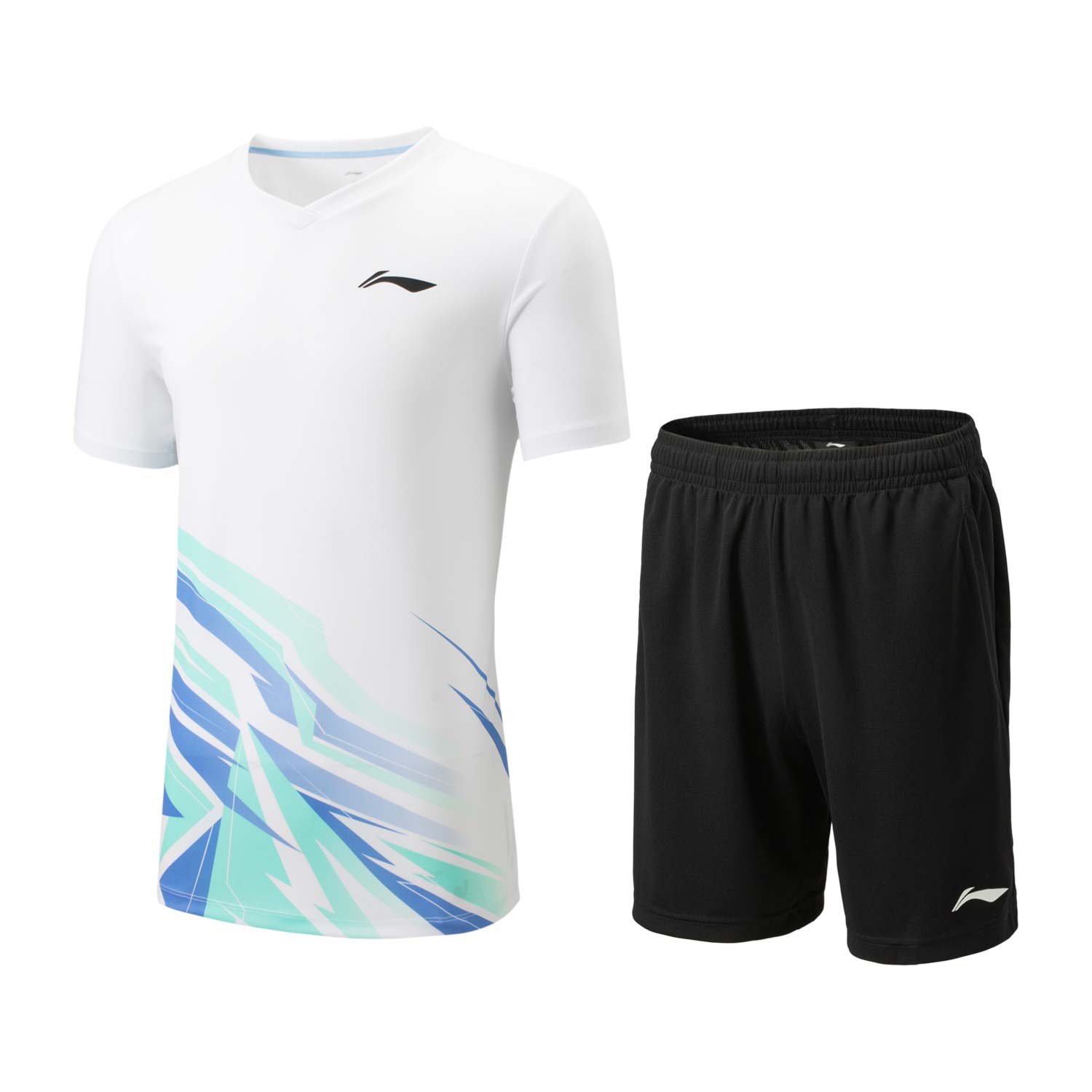 

Li-Ning Badminton Series Color Block V-Neck Comfortable Breathable Versatile Short Sleeve T-Shirt Mid Waist Shorts Casual Sports Set AATV013-2 M