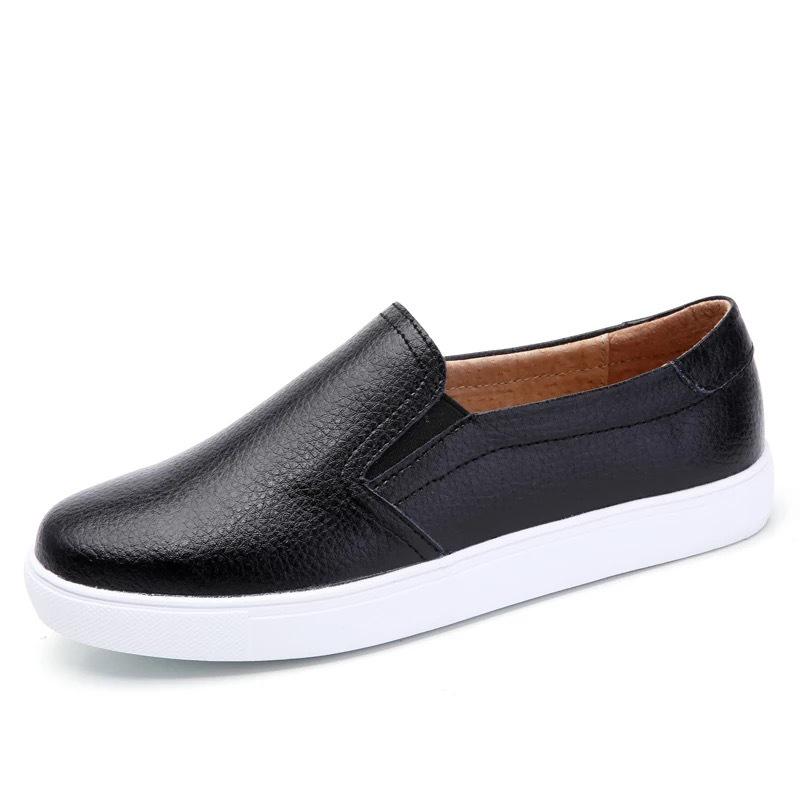 Spring Plus Size Women's Genuine Leather Slip-On White Flats - Casual, Breathable, Korean Style
