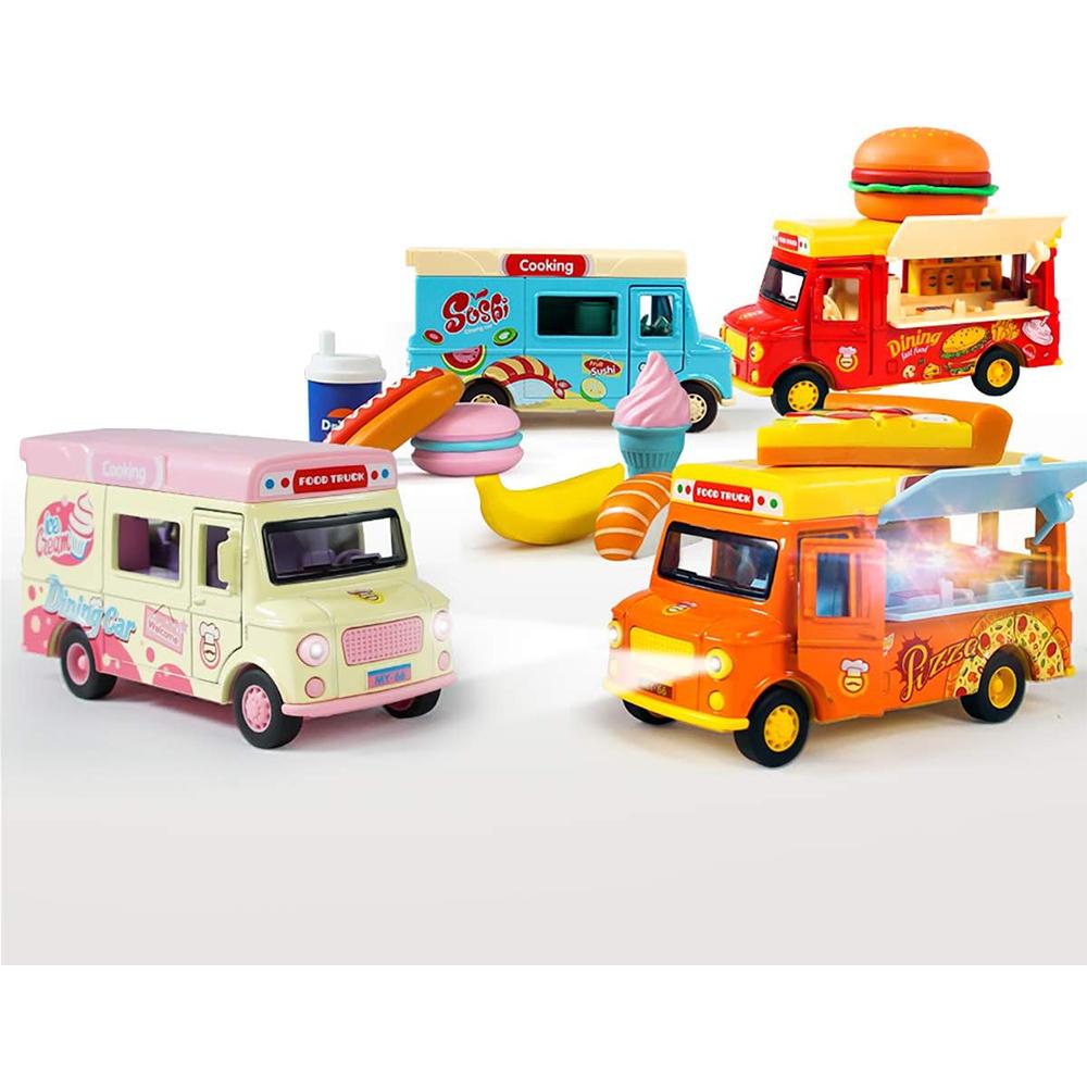 1/36 Alloy Toy Cars, Creative Decorative Models of Car Food Trucks with Sound and Light, for Children Girls and Boys