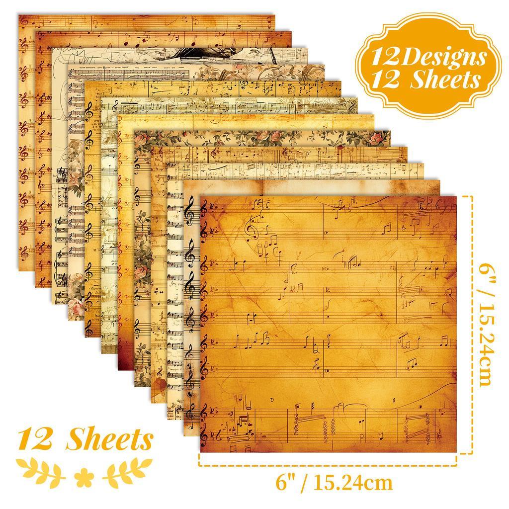 12 Sheets/Pack Retro Sheet Music Material Paper Gift Decoration Hand Account Background Diy Splicing Material Paper