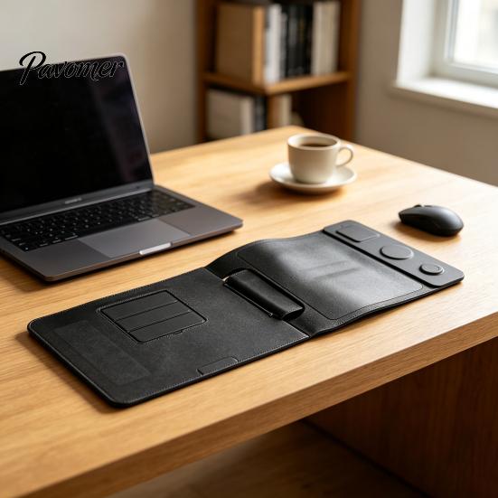 Travel Accessories for Remote Workers Wireless Charger Laptop Bag, 3 in 1 15W Magnetic Charging Organizer Phone Sleeve with Watch Earbuds, Faux