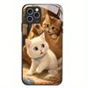 Kitten Tempered Glass Case For iPhone 17 16 Plus 15 Pro 13 14 12 Anti Scratch Raised Camera Lens Protection Cellphone Shell