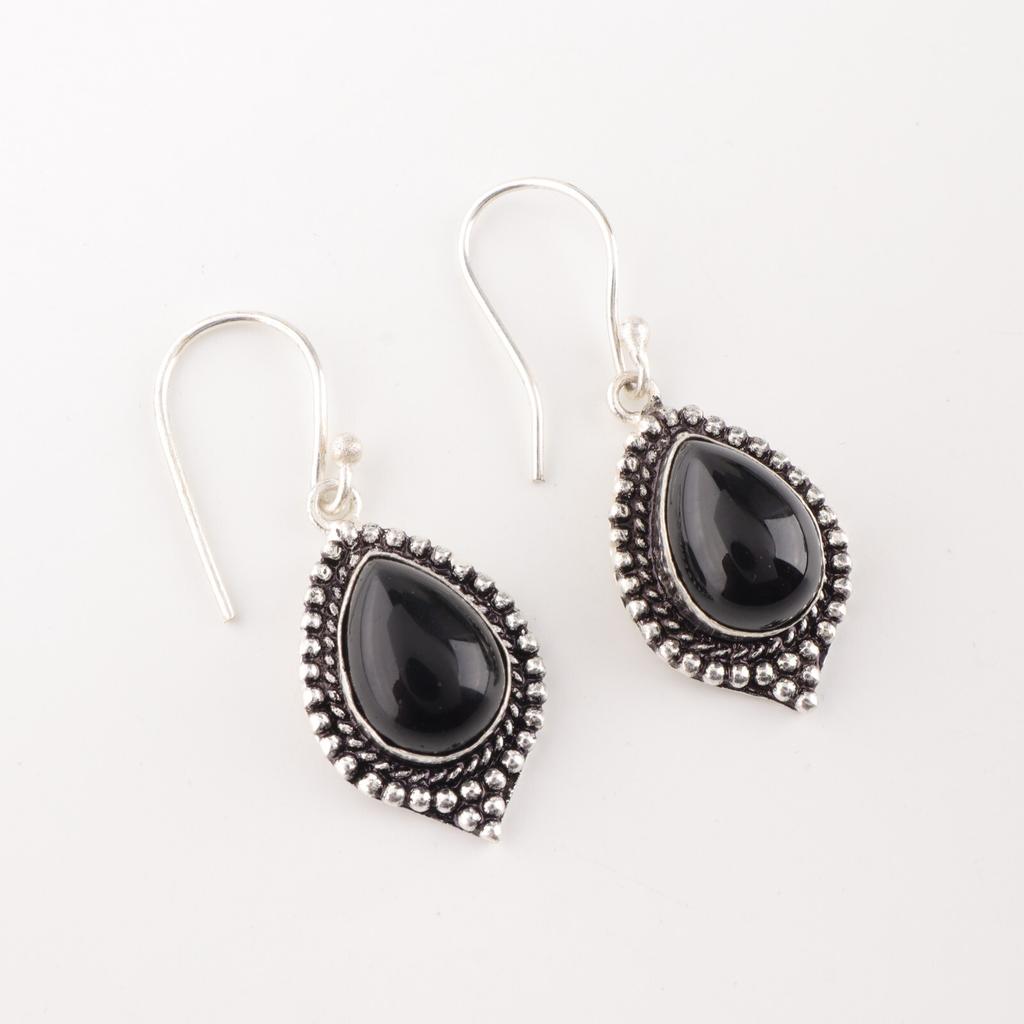 Black Tourmaline Gemstone 925 Sterling Silver Handmade Jewelry Boho Earrings1.6" EE-164-28
