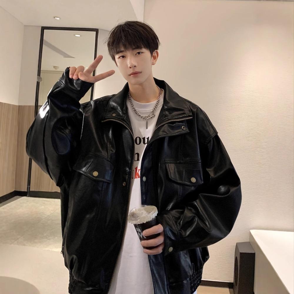 American Street PU Leather Jacket Casual Versatile Autumn Ins Trendy Ruffian Handsome Locomotive Clothing Loose Leather Jacket Men