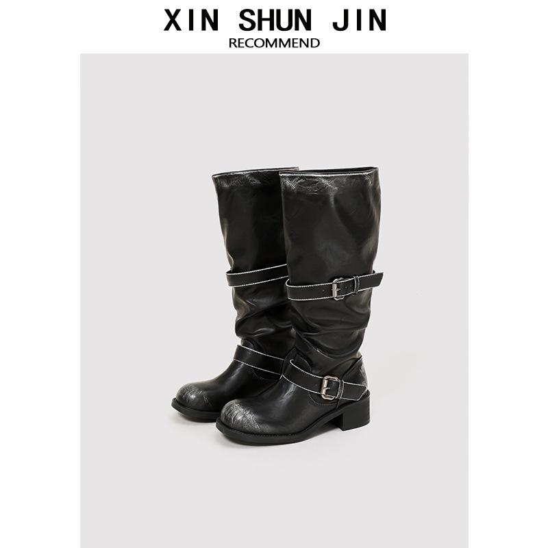 Övcsatos platformos csizma vastag sarok 2025 ősz új retro régi közepes csizma koreai verzió csizma niche munkáscsizma nők