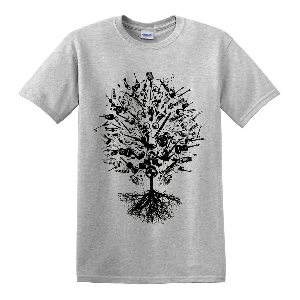 TREE OF MUSIC 100% Cotton T-shirt Mens Tees Top Tribal Tree of life Oak King Air Guitar Note Metal Base