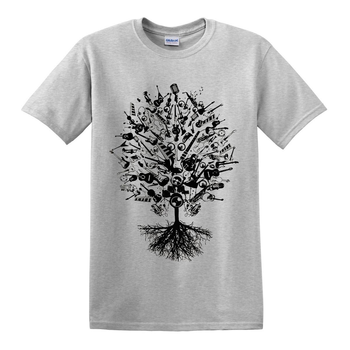 TREE OF MUSIC 100% Cotton T-shirt Mens Tees Top Tribal Tree of life Oak King Air Guitar Note Metal Base S