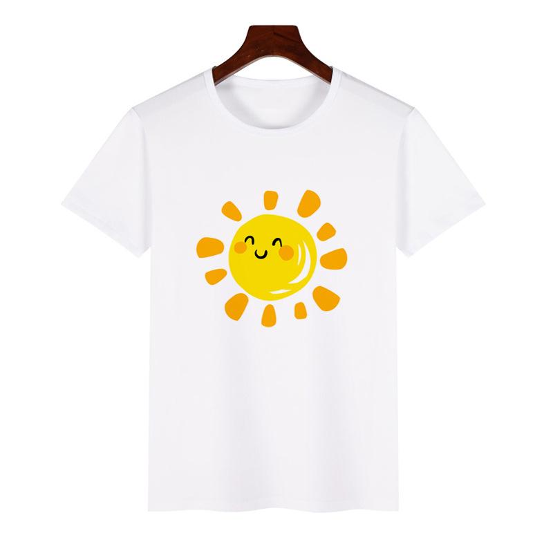 Trendy ShortSleeved Unisex Tshirt Sun Pattern Print Casual Polyester ParentChild Matching Summer Fashion Top for Boys Girls