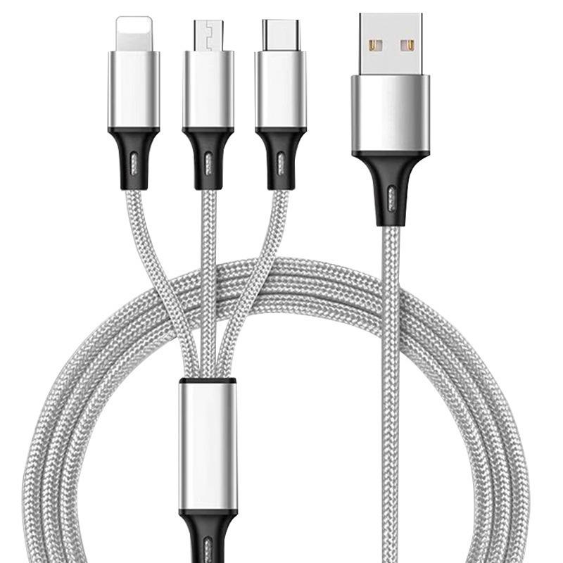 Woven 3-in-1 Mini Charging Cable with Laser Logo for Apple, Huawei, Type-C Devices