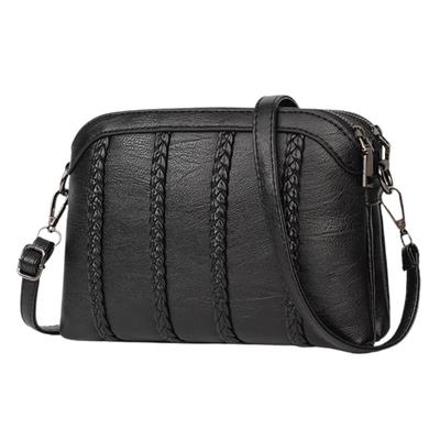[ARTIKEL TEILEN] Damen Kleine Geflochtene Umhängetasche, Kompakt, PU-Leder, 2-Wege, Handtasche, Stilvoll, Alltagsgebrauch (Schwarz)