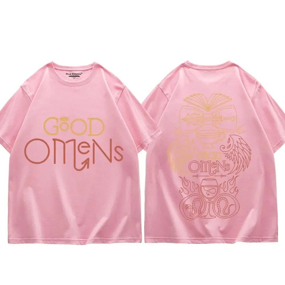 TV Play Good Omens Printed T Shirts Unisex Women Fashion Vintage Oversized T-shirts Summer Casual Pure Cotton T-shirt Streetwear Unisex