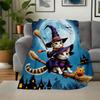 Halloween Witch Cats on Broomstick Wall Art PrintBlanket Flannel Throw Blanket for Sofa, Bed, Travel, Camping, Office, Couch, Chair