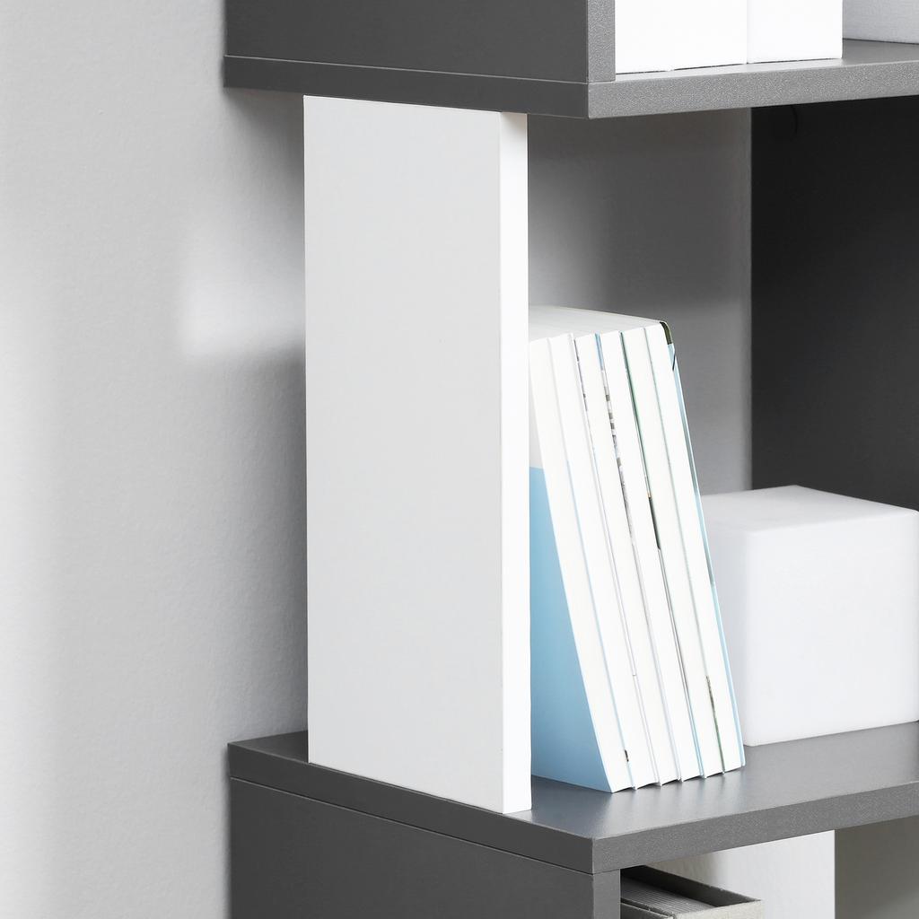 Modernes, platzsparendes Bücherregal mit 5 Regalböden aus Holz, 33x28x161cm, Grau und Weiß