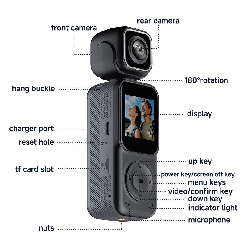 Mini Vlog 4K Pocket Camera Wifi Outdoor Dv 180°Rotatable Uhd Anti-Shake Bodycam Sports Action Portable Security Recorder