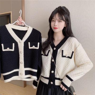 New Xiaoxiang Style High-end Contrasting Color Design Niche Knitted Cardigan Jacket Women's Bottoming Shirt
