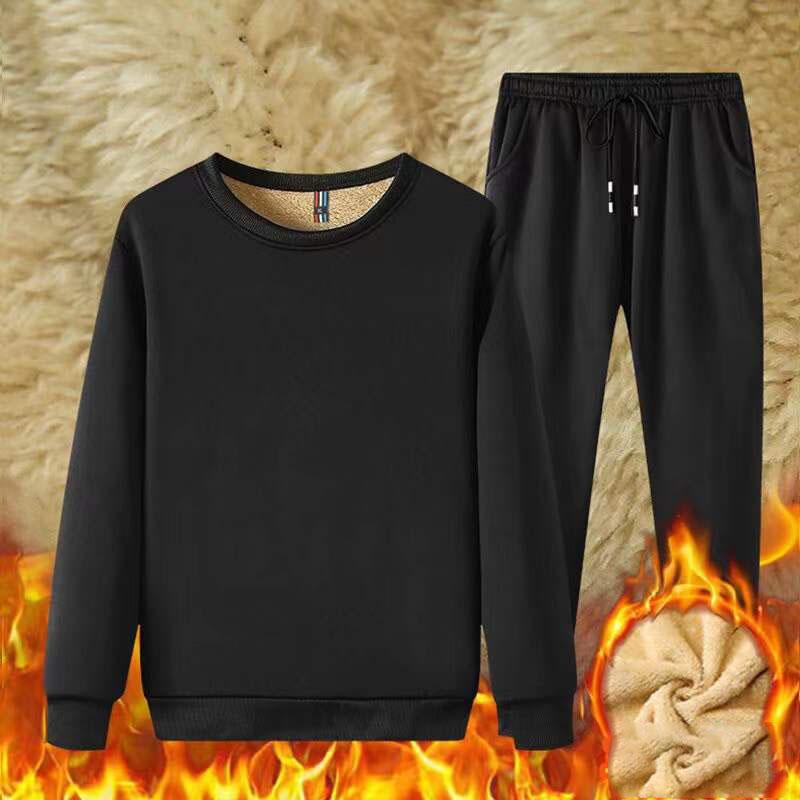 Sportovní oblek Lamb Fleece Pánský zimní volný, velká velikost plus sametově silný teplý svetr s kapucí a ležérní kalhoty