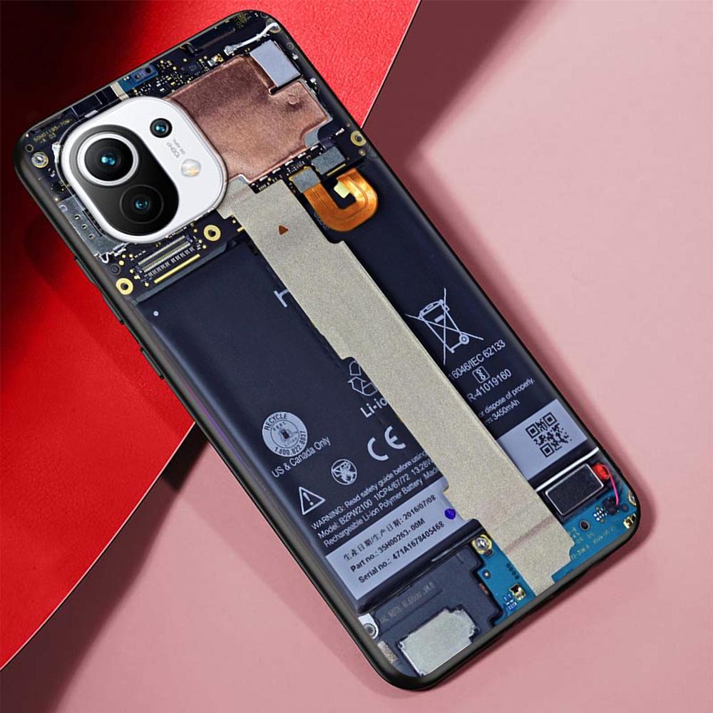 Motherboard Circuit Board Case for Xiaomi Mi 11 Ultra 11T 12 10T 9T Pro 12X Note 10 9 8 Lite A3 CC9E 10S Black Soft Phone Cover