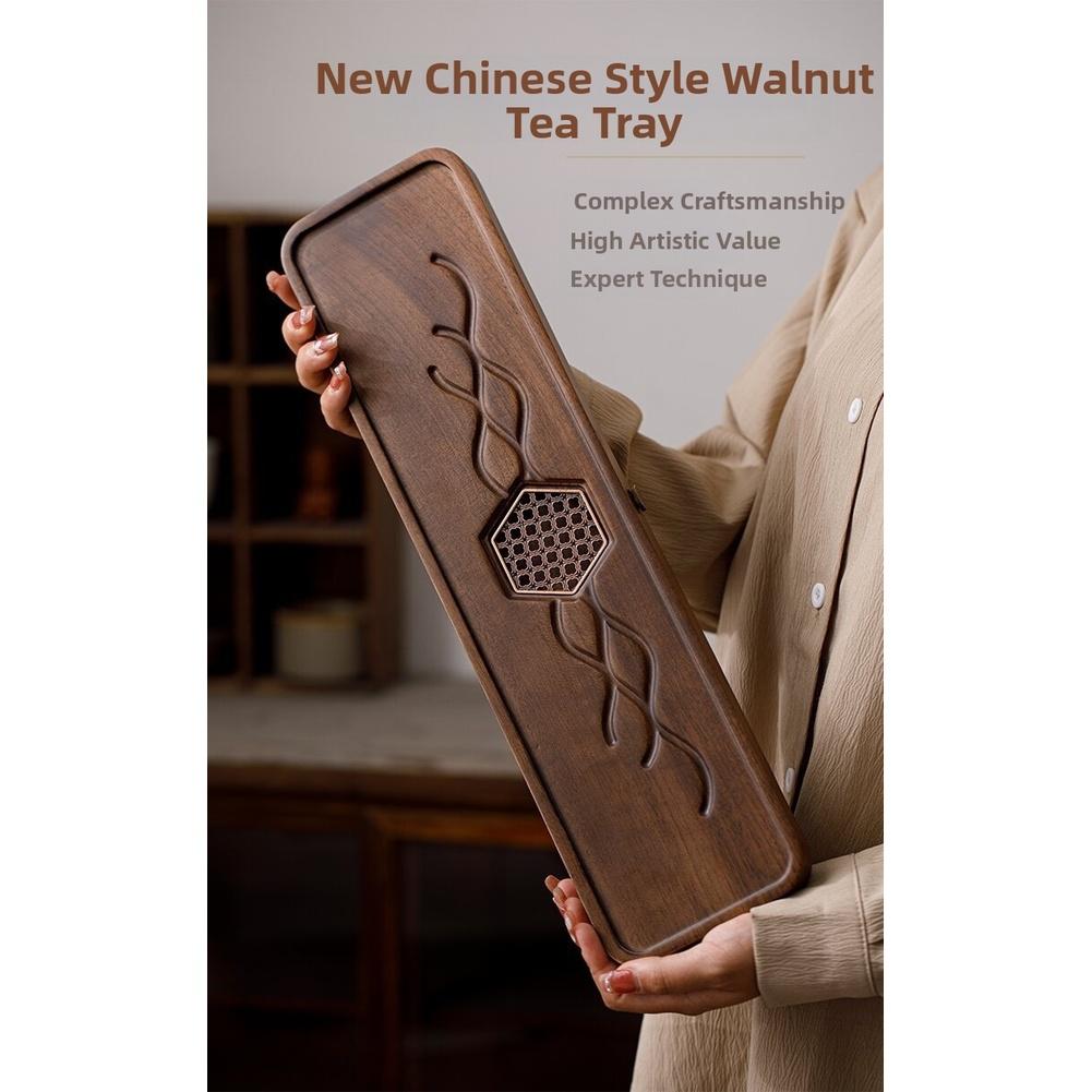 1 stk Tebrett Valnøtttre Tebrett Tørt Te-bord Med Drenering Kontor Hjemmebruk Kinesisk Stil Teutstyr Tilbehør Stativ