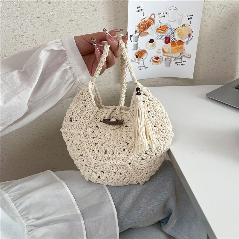 Hand Knitted Bag Women's Lightweight French Artistic Handbag Bucket Woven Shoulder Bag Semicircle Handheld Bag KTB