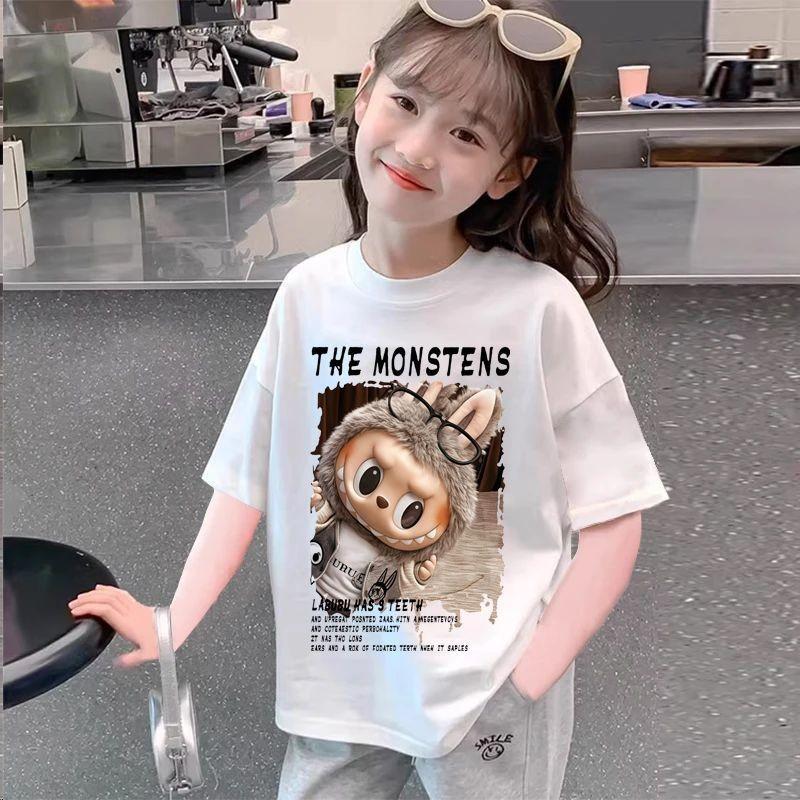 

Летняя мультяшная футболка labubut, футболка с коротким рукавом для девочек 140