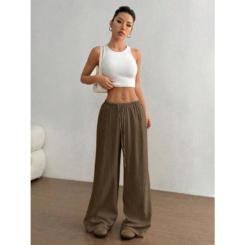 DAFIFY Women's Fashion Casual Solid Color Print High Waist Trousers Pants & Capris
