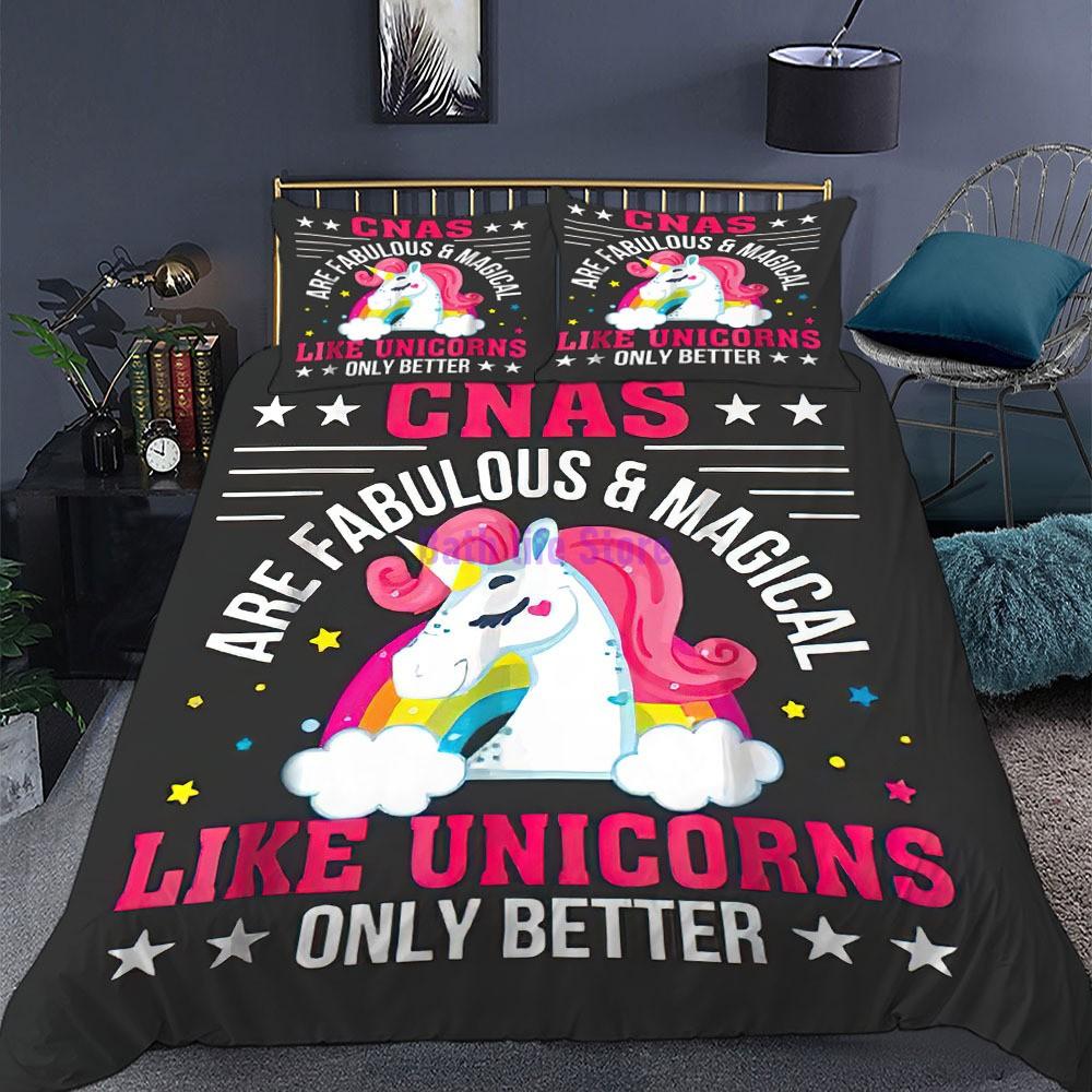 Cartoon Unicorn Lucky Kids Girls Pink Bedding Set Cartoon Duvet Cover Bedcllothes Animal Printed Queen King Size Bed Linens