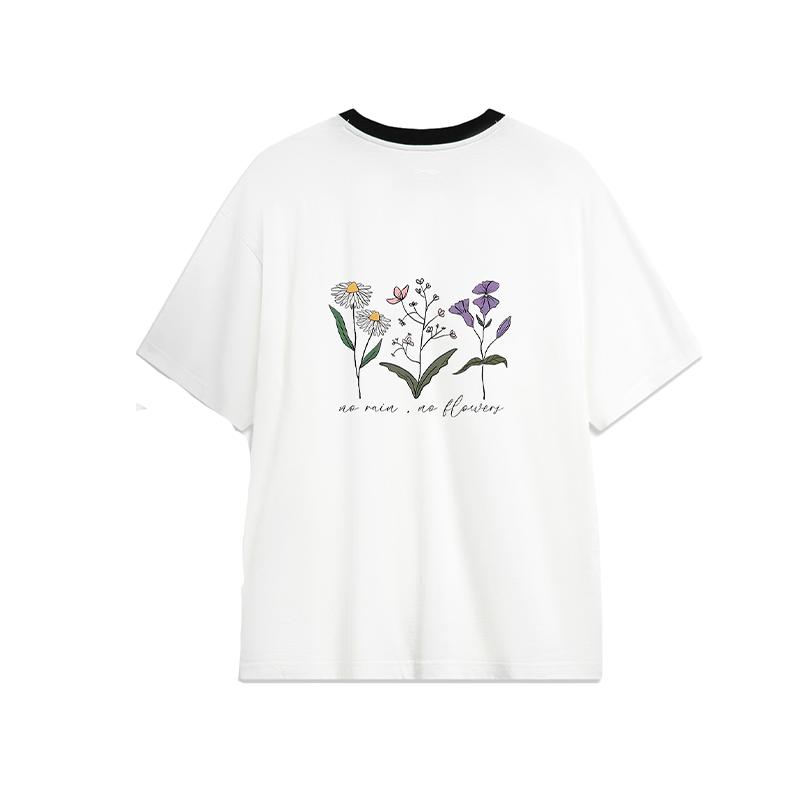 Li Ning Sports Fashion Series Purple Basil Round Neck Loose Comfortable Casual Short Sleeve T-Shirt Unisex T-Shirt White AHSU657-1(TEAM702-3.4.19)