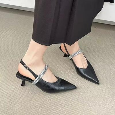Scarpe Estive Donna 2025 Nuova Moda Punta Acuta Tacco Stiletto Medio Tacco Alto Sandali Donna Retro Tallone Aperto Scarpe da Donna