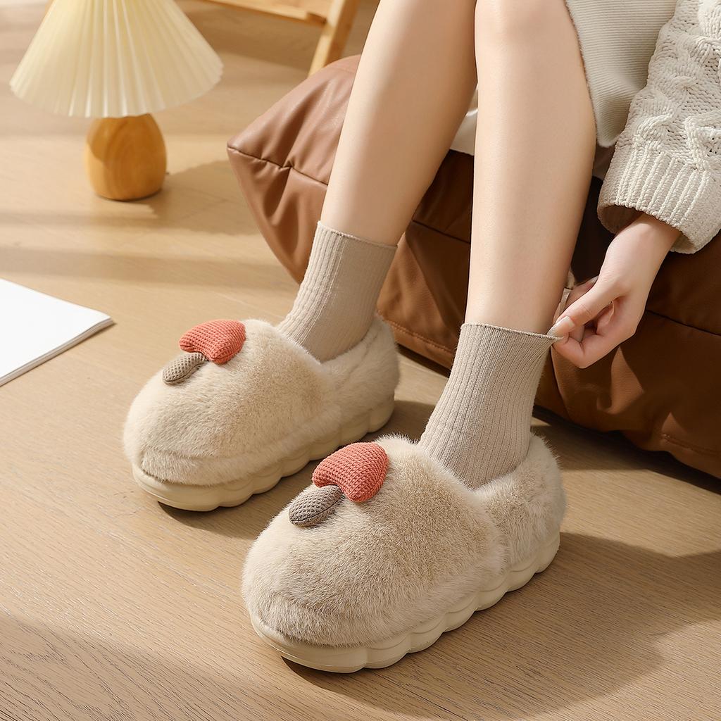 Niedliche Pilz-Baumwollpantoffeln Herbst und Winter dicksohlige Paar-Hausschuhe rutschfest für den Haushalt mit Tasche und flauschige Pantoffeln
