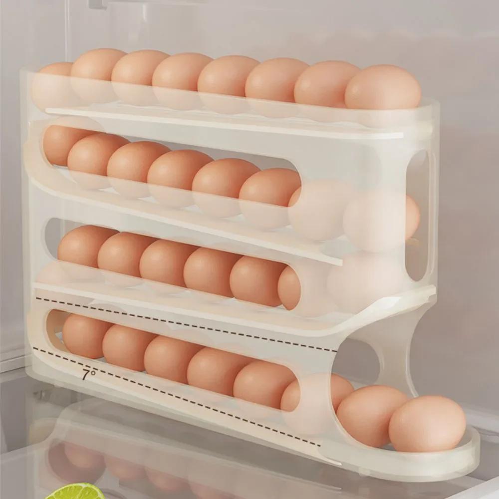 4 Tier Fridge Egg Rack Automatic Rolling Egg Holder Storage Box Container Kitchen Refrigerator Egg Dispenser Fridge Organizer