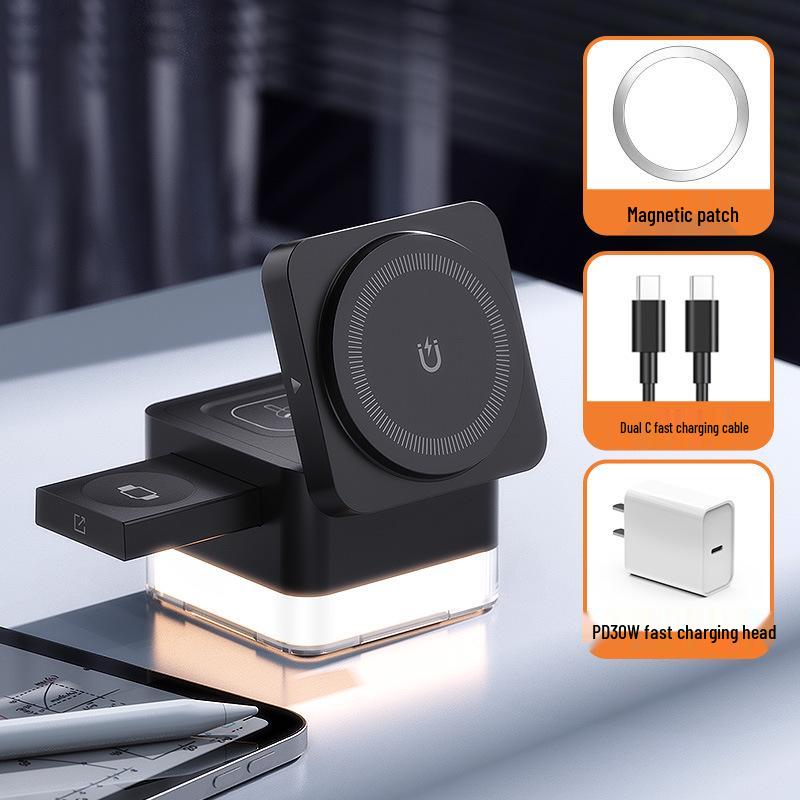 MagSafe 3-in-1 Wireless Charger for Apple Watch, iPhone, Night Light & Earphones AI