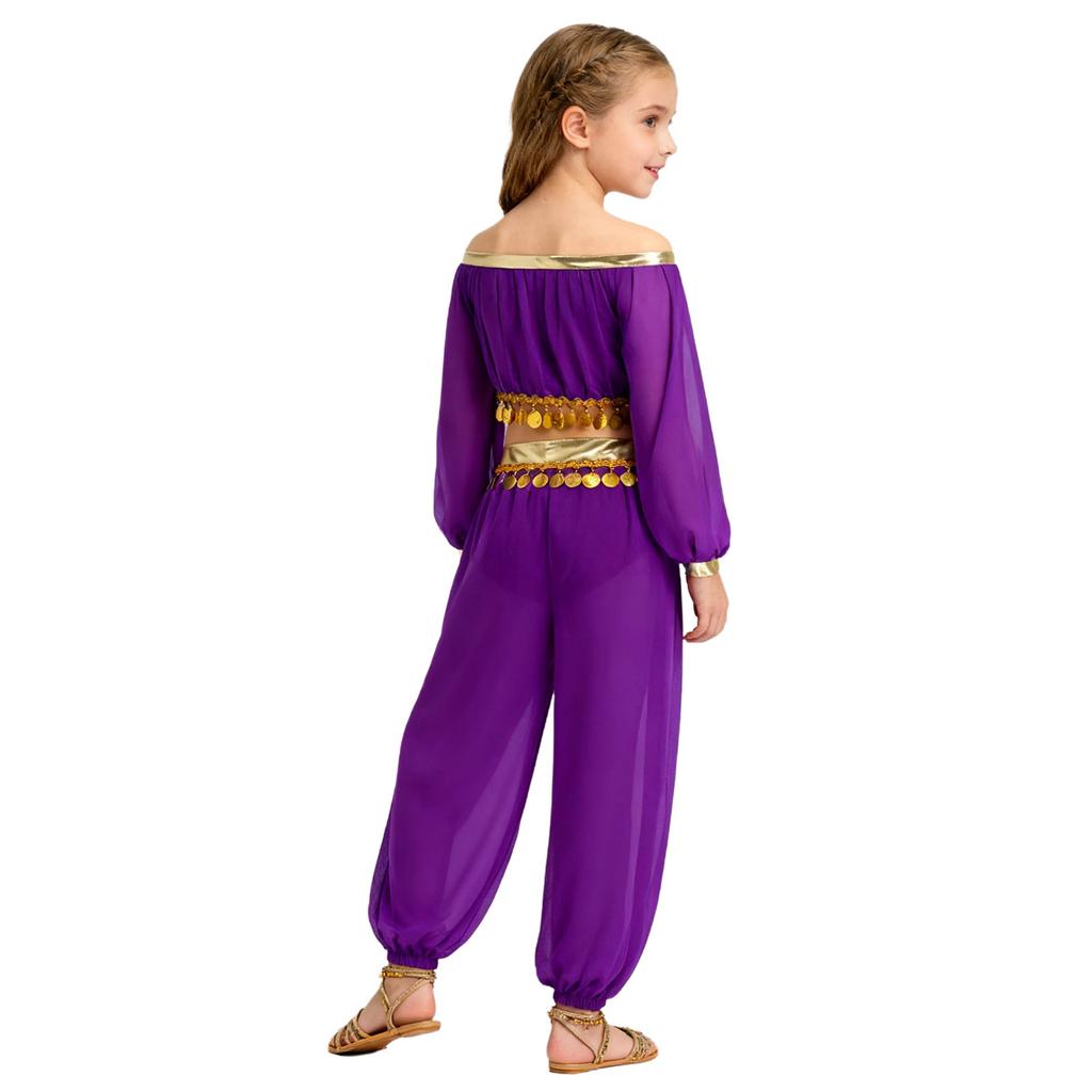 Girl Belly Dance Costume Sequin Tassel Top Pants Built In Briefs Rhinestone Decoration Long Sleeve Outfit