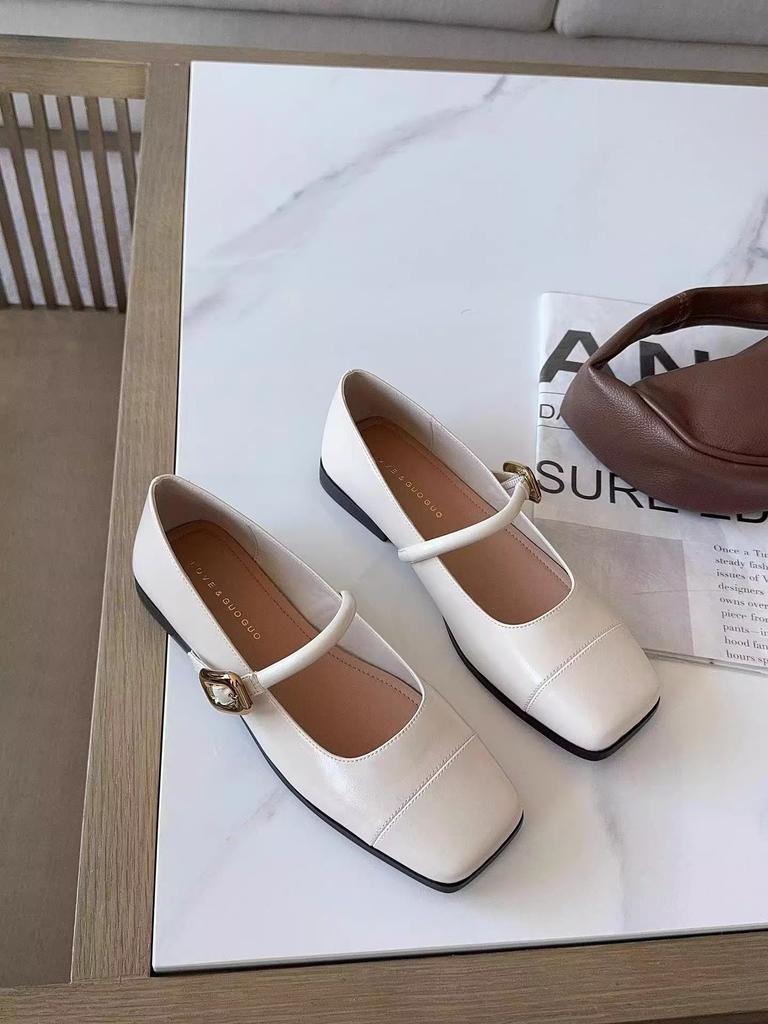 Doudou Schuhe Damen Ein-Wort-Schnalle mit lässigen Einzel-Schuhen vielseitige eckige Zehenpartie flacher Ausschnitt flache Schuhe