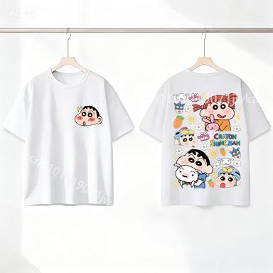 Summer Kids Clothes Anime Colour Tops Crayons Shin-chan Children Front Back Print T Shirt Kawaii Boy Girl Short Sleeve Tee Shirt