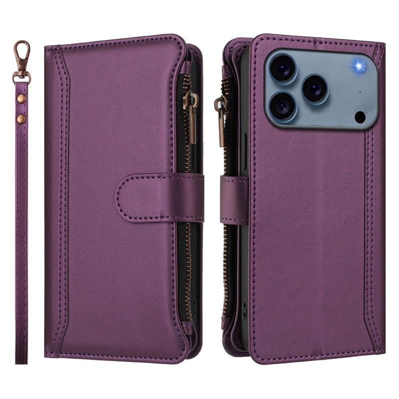 Apple 17 Pro Max Solid Color Zipper Wallet Case for Nine Cards – Compatible with iPhone 16/15/14