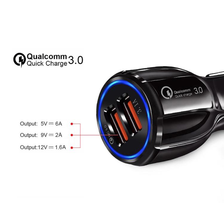 QC 3.0 Dual-USB 6A Schnelles Autoladegerät / Schnelles Laden für Mobiltelefone und Tablets