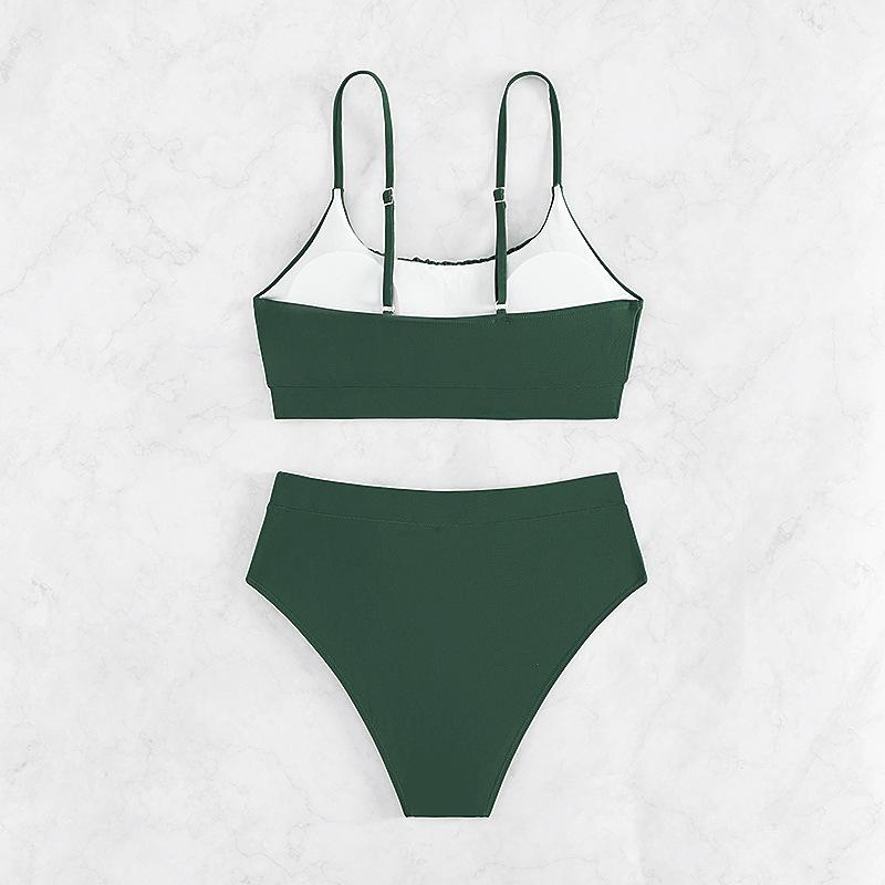 2024 European & American Style Solid High Waist Bikini - Sexy Split Swimwear