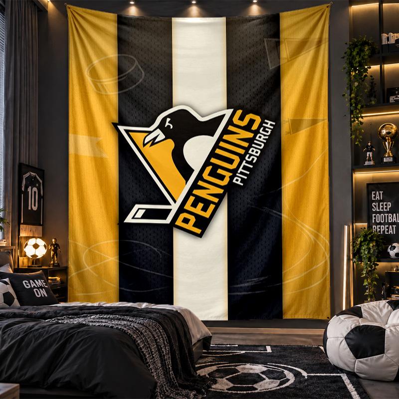 Arazzo da Appendere a Parete Stampa Pittsburgh Penguins Tessuto per Soggiorno Camera da Letto Decorazione per la Casa