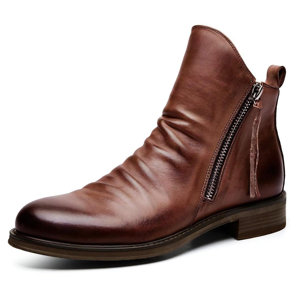 Side Zipper Motorcycle Short Side Brown Casual Easy To Plus Sizes Street Side Faux Solid Outdoors Brown X-cross Men's Boots, Boots, Zipper, Laceless,