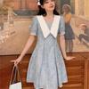 2026 Plus Size French Doll Collar Printed Dress - Retro Waist-Cinched A-Line Skirt for Summer