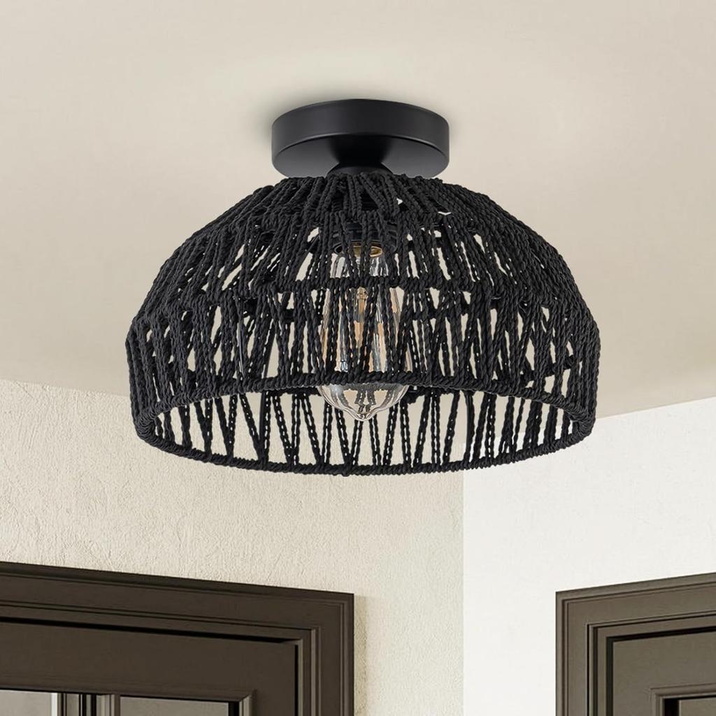 Boho Light Fixtures Ceiling Rattan Lights Boho Chandelier Flush Mount Ceiling Light for Hallway Foyer Entrance Bedroom Kitchen