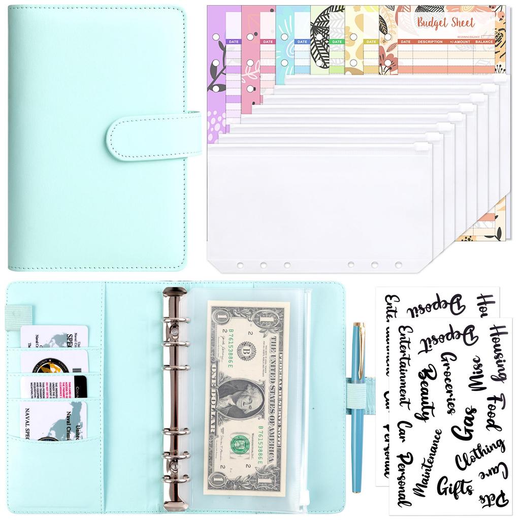 A6 Macaron PU Leather Zipper Budget Notebook with Detachable Loose-Leaf Pages