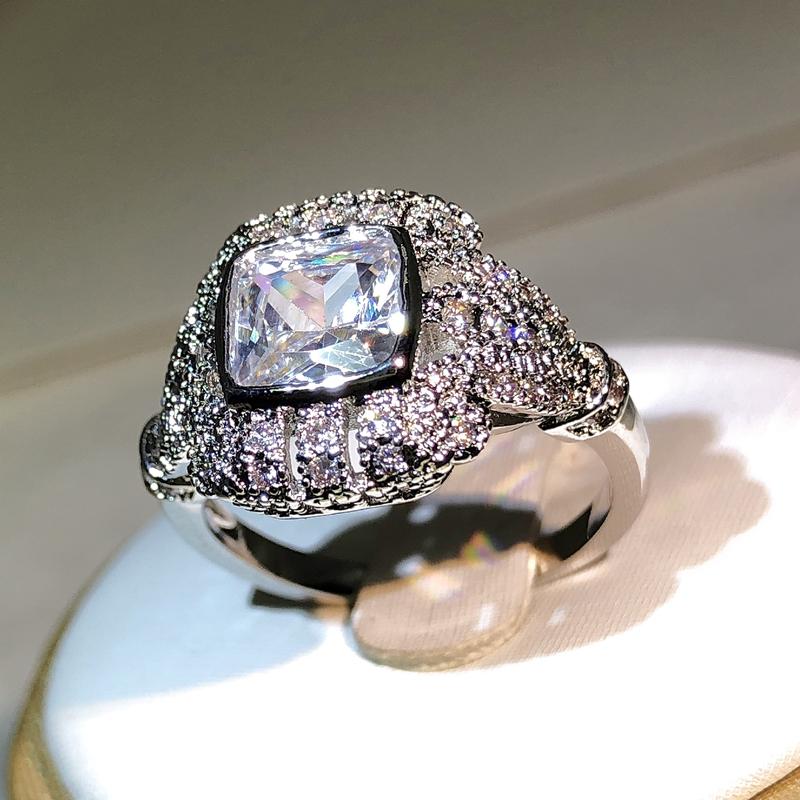925 sterling silver simple fashion square zircon big ring ladies party birthday gift men and women jewelry generation